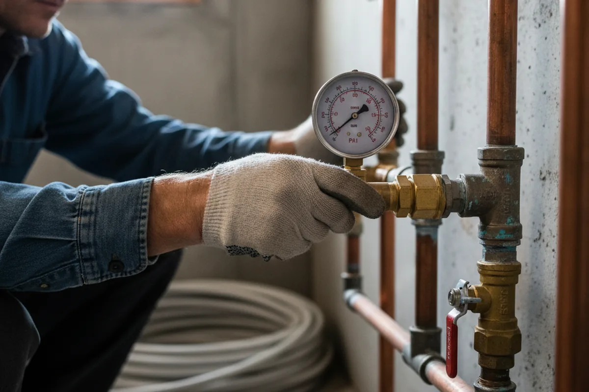 Pressure testing a repaired line during Water Line Repair in Mount Sinai